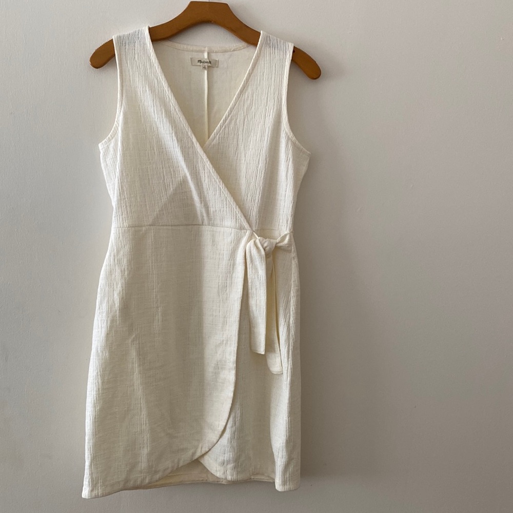 Madewell faux crossover sleeveless dress in cream